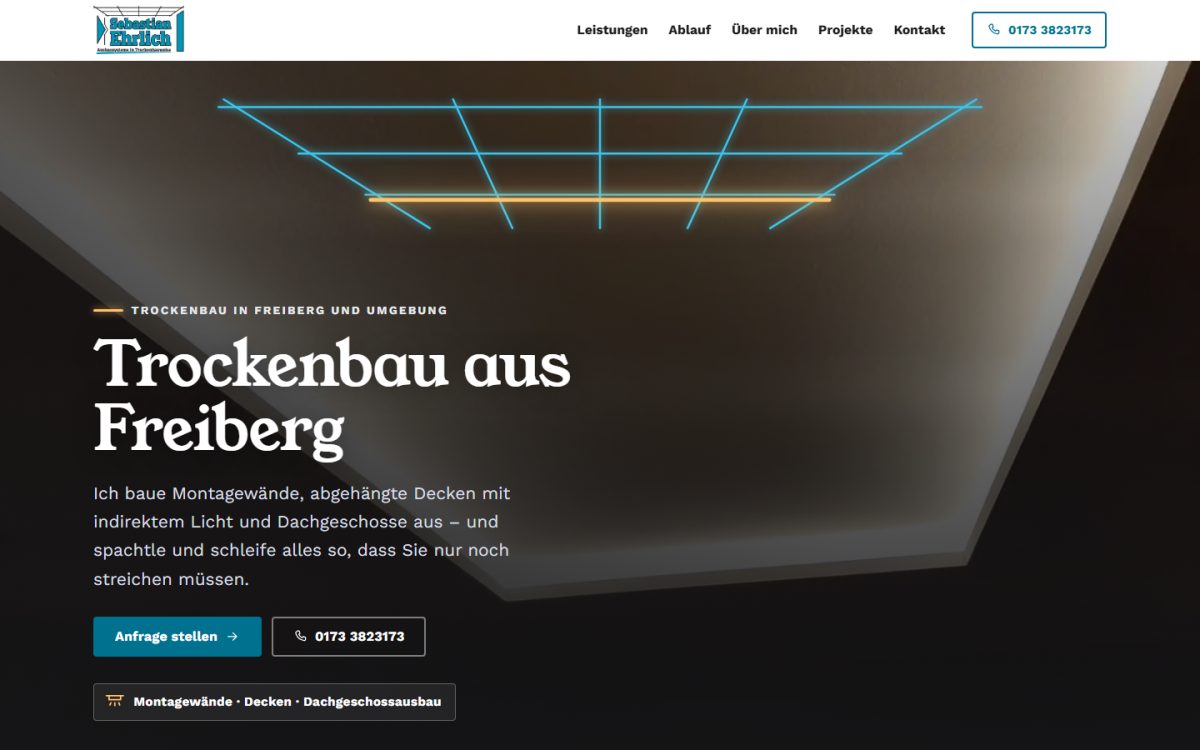 Startseite der Website von Sebastian Ehrlich Trockenbau