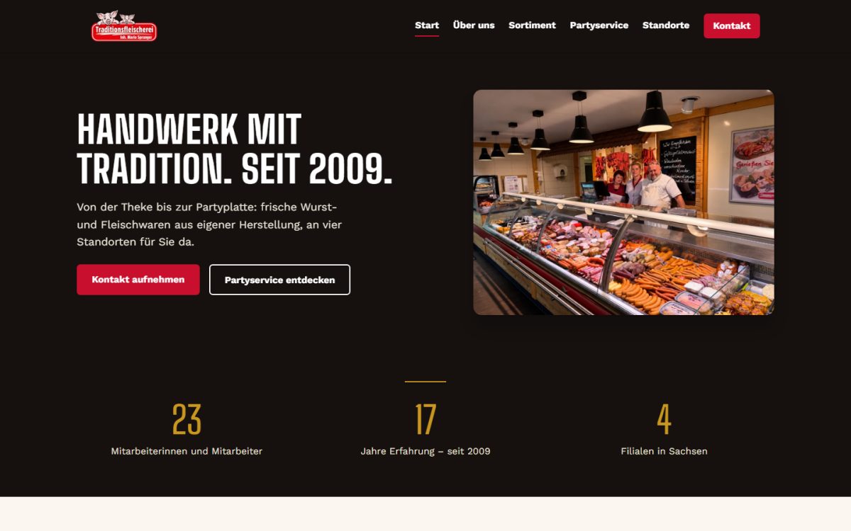 Startseite der Website von Traditionsfleischerei Mario Spranger