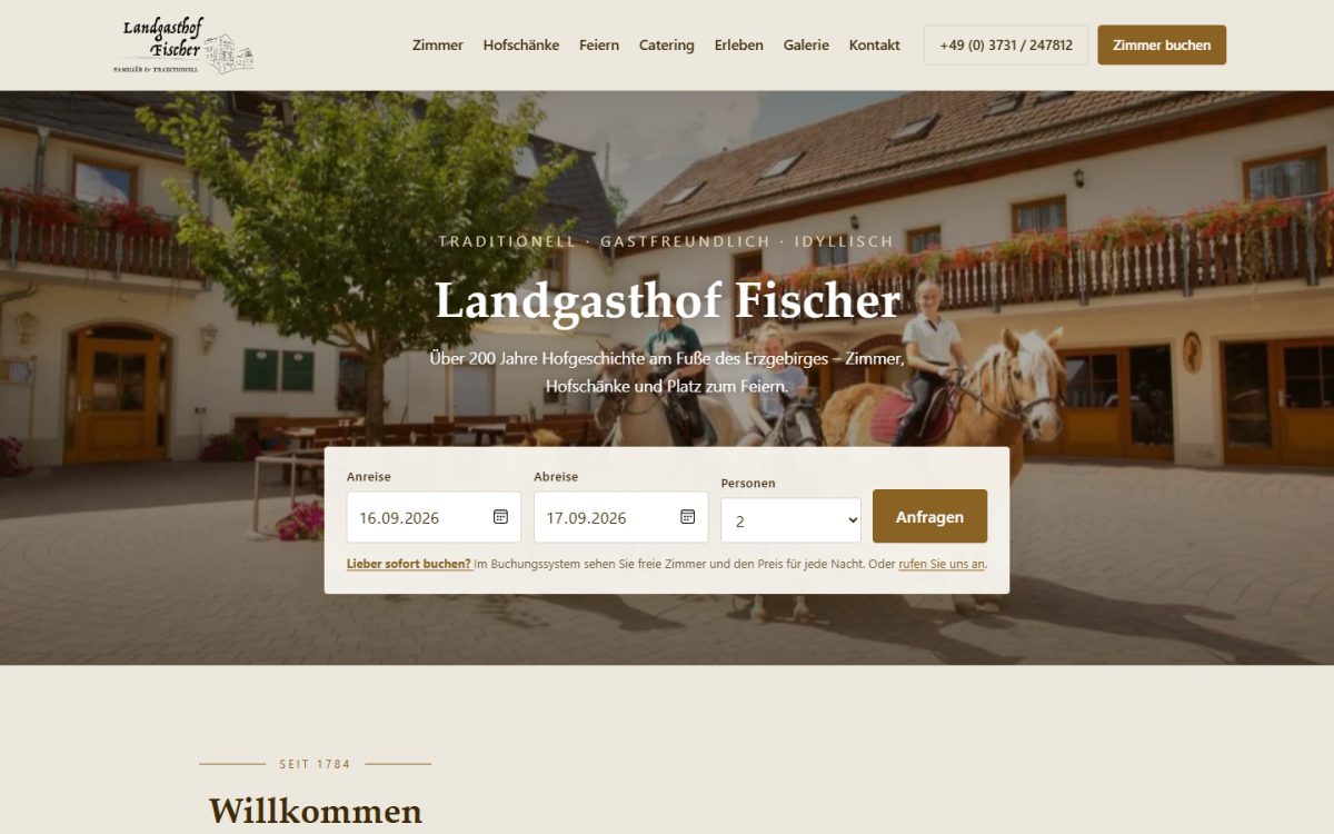 Startseite der Website von Landgasthof Fischer