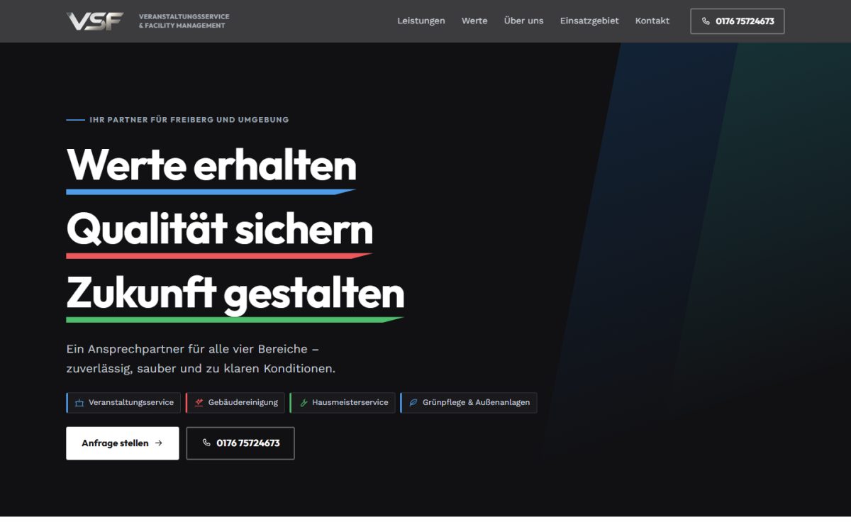 Startseite der Website von VSF – Veranstaltungsservice & Facility Management